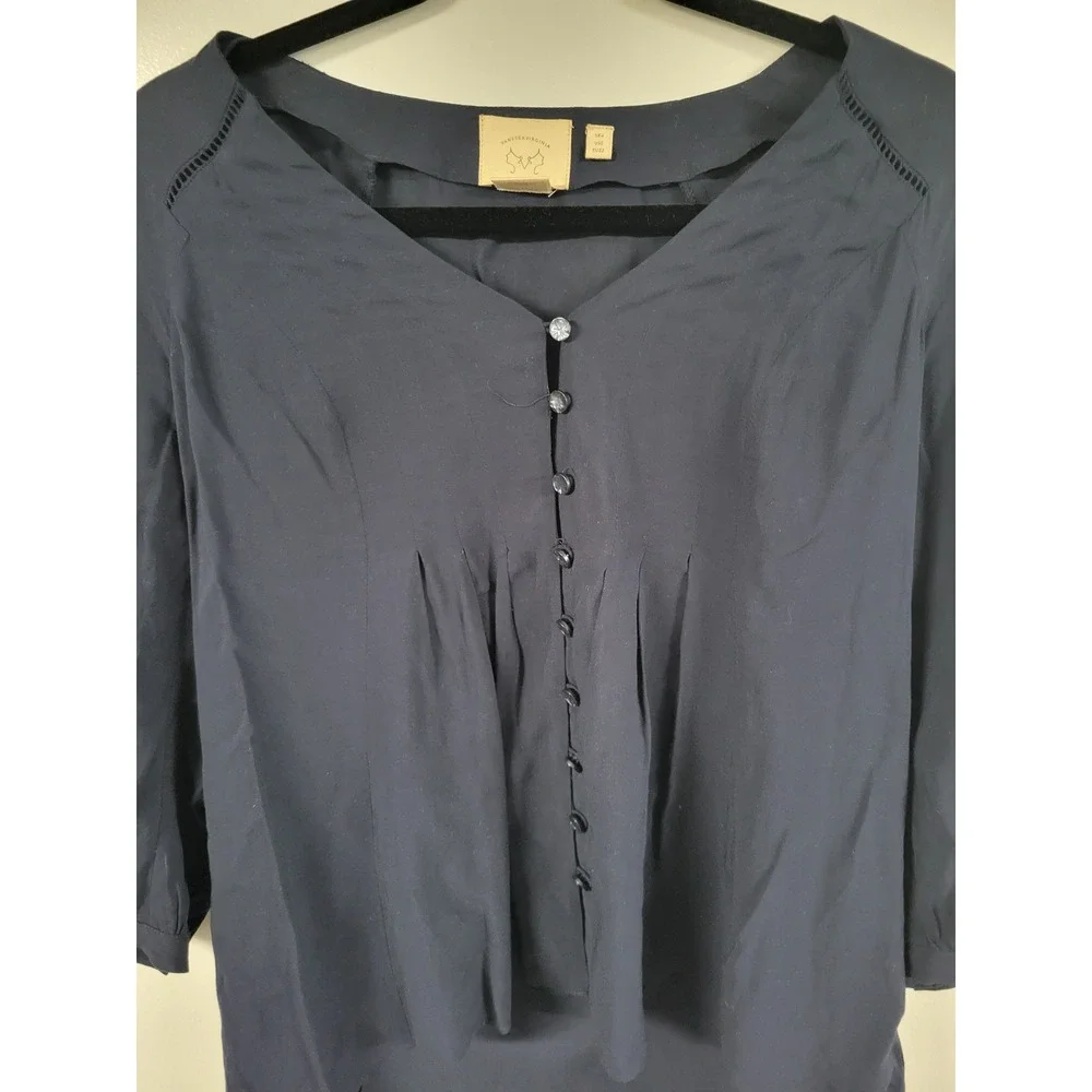 Vanessa Virginia Anthropologie Navy Blue Button Down Hi-Lo Blouse Top US 0 - Picture 4 of 10